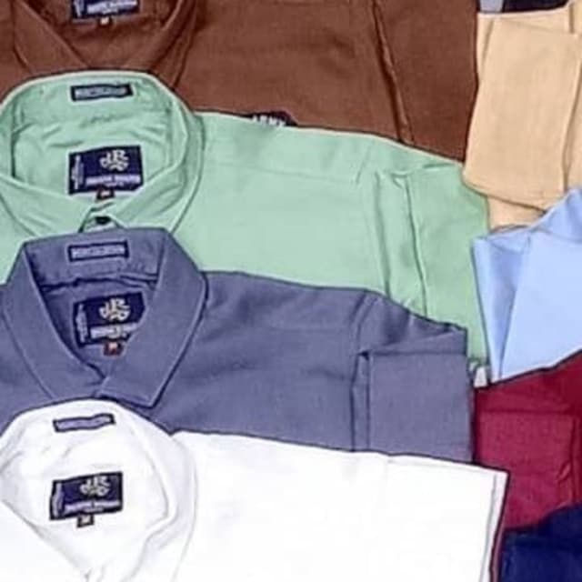 Brown, Green, Blue, White Shirt