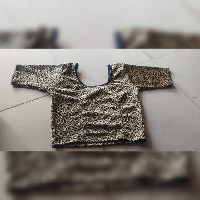 Navy Blue and Beige Blouse