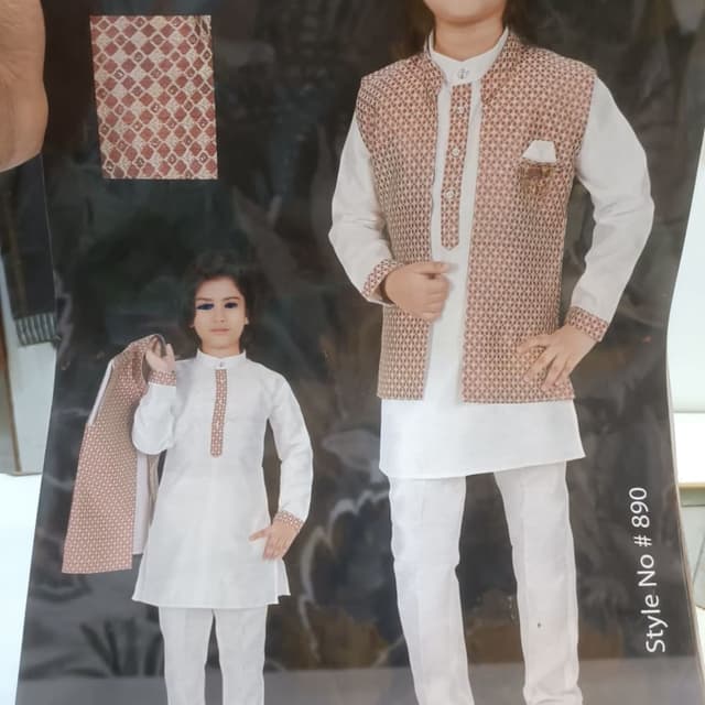 White, Brown Kurta Pajama with Jacket