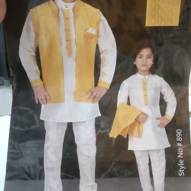 White and Yellow Kurta Pajama Set with Jacket