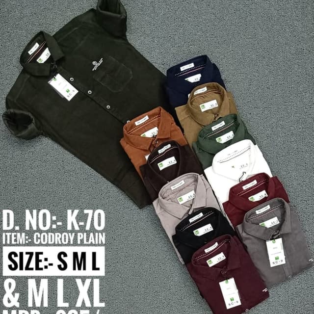 Various solid colors including dark green, brown, navy, white, burgundy, black and gray. Shirt