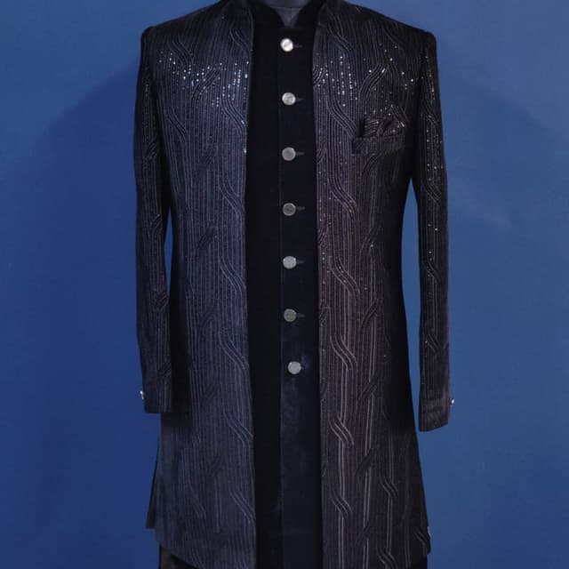 Navy Blue and Black Sherwani