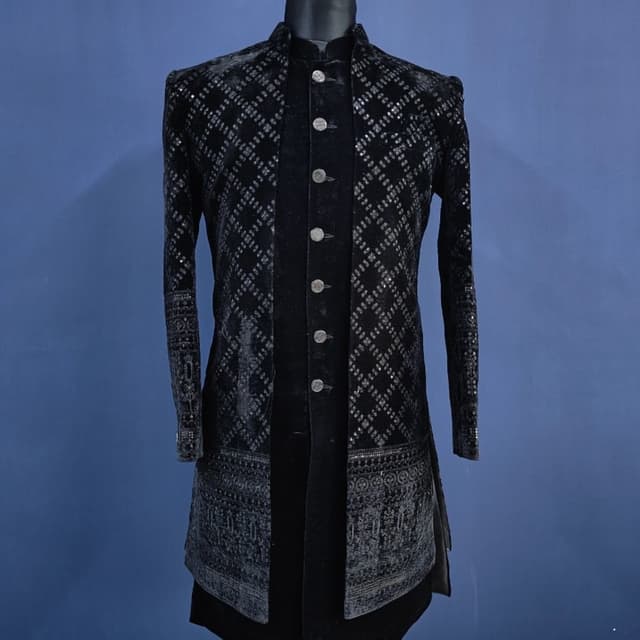 Black with silver accents Sherwani