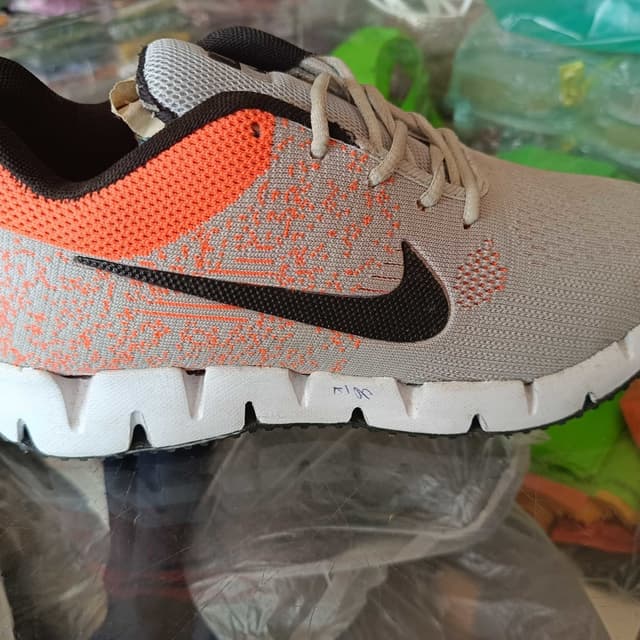 Gray, Orange, Black, White Sneakers