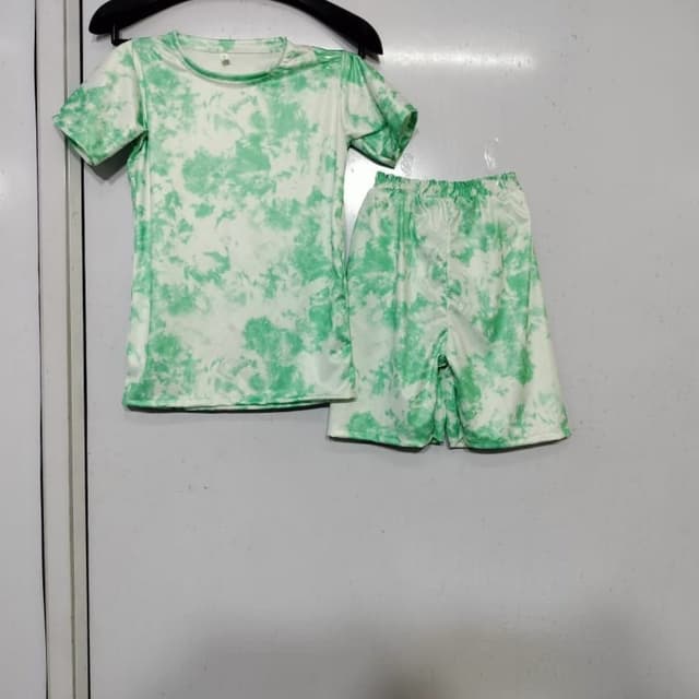 Green and White Shorts and T-Shirt Set