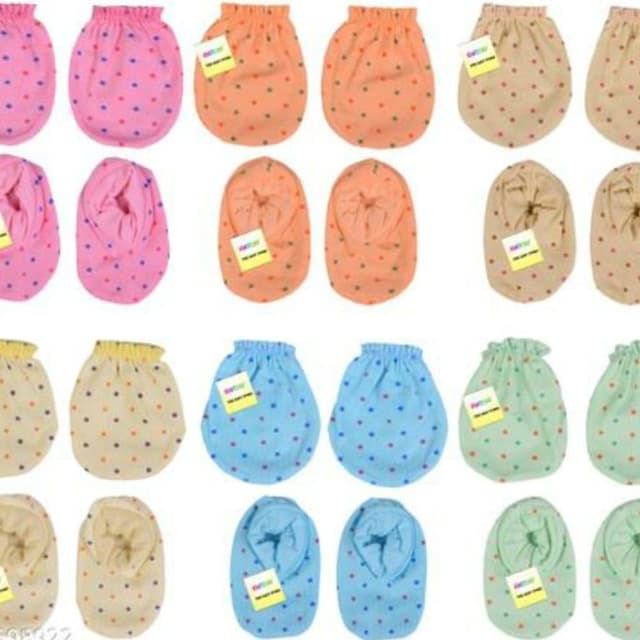 Pink, Peach, Beige, Blue, Green with multi-colored polka dots Baby Mittens