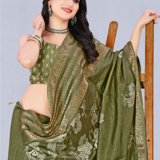Olive Green and Gold Saree