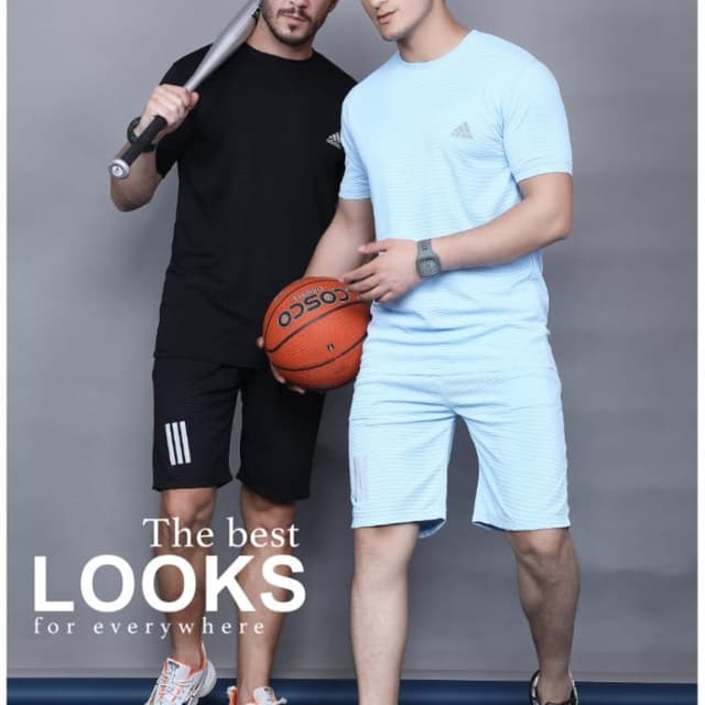 Black, Light Blue T-shirt and Shorts