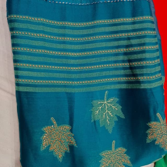 Teal, Gold, Green Saree