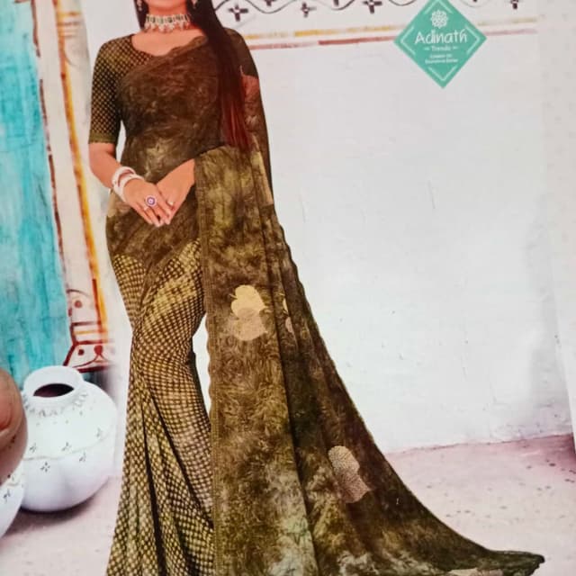 Brown and Olive Green with Gold accents Saree