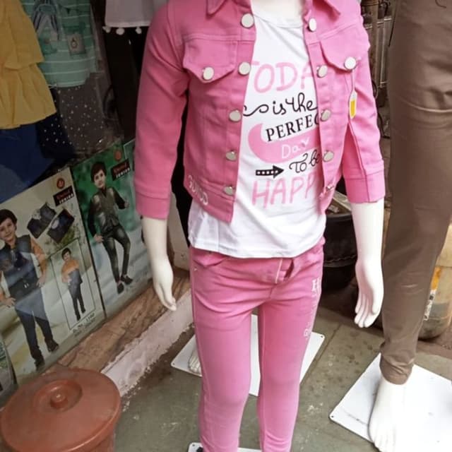 Pink and White Jacket, T-shirt and Pants Set