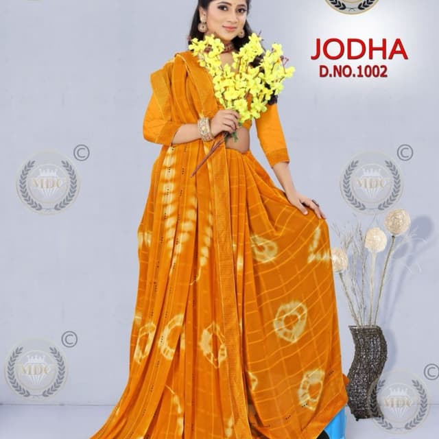 Mustard yellow with white accents Saree