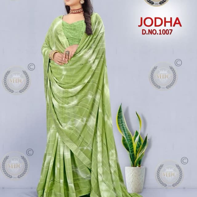 Light Green and White Saree
