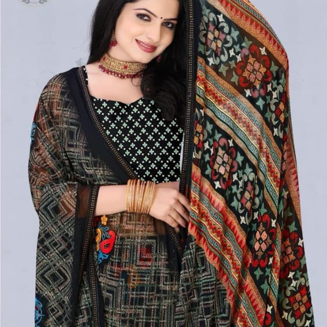 Black, Green, Red, Gold Salwar Kameez