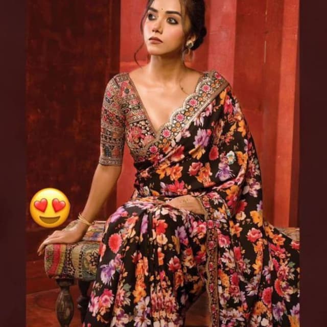 Party wear black sarees with unstitched blouse