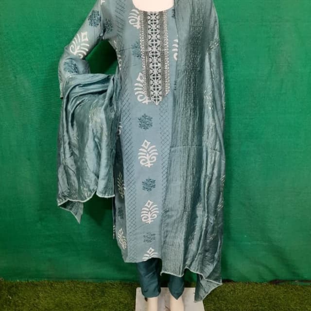 Teal, White Salwar Kameez