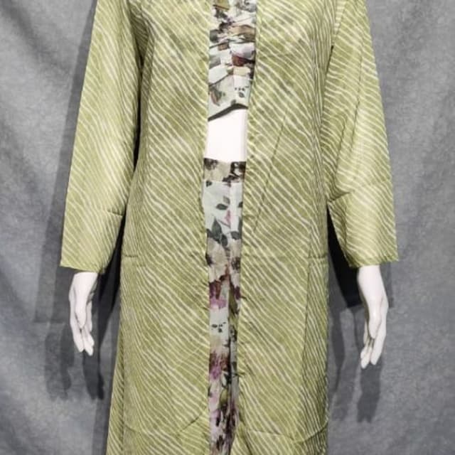 Green and White with Floral Accents Jacket/Outerwear