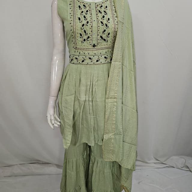 Sage Green, Black, Gold Sharara Suit Set