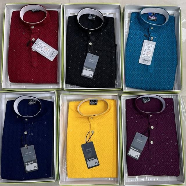 Red, Black, Teal, Navy Blue, Yellow, and Maroon Kurta