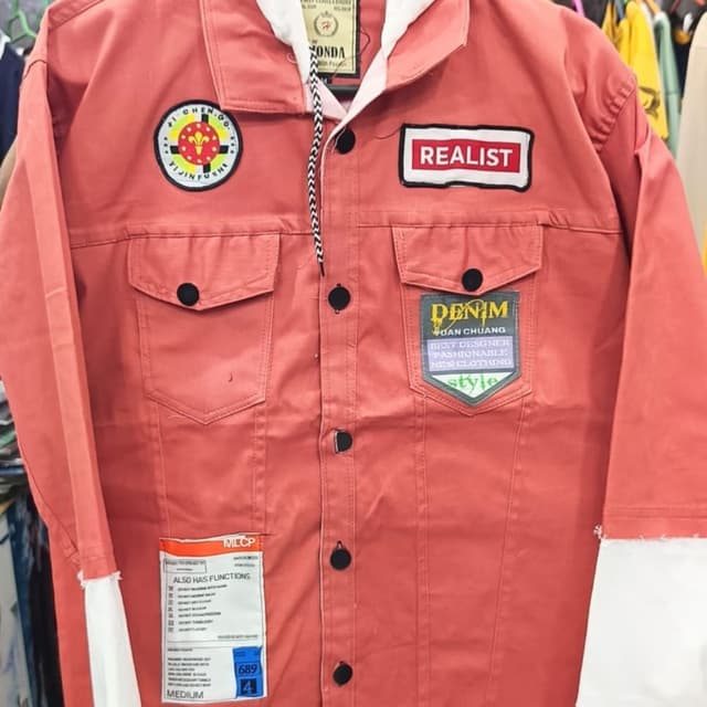 Coral red with white and black accents Jacket