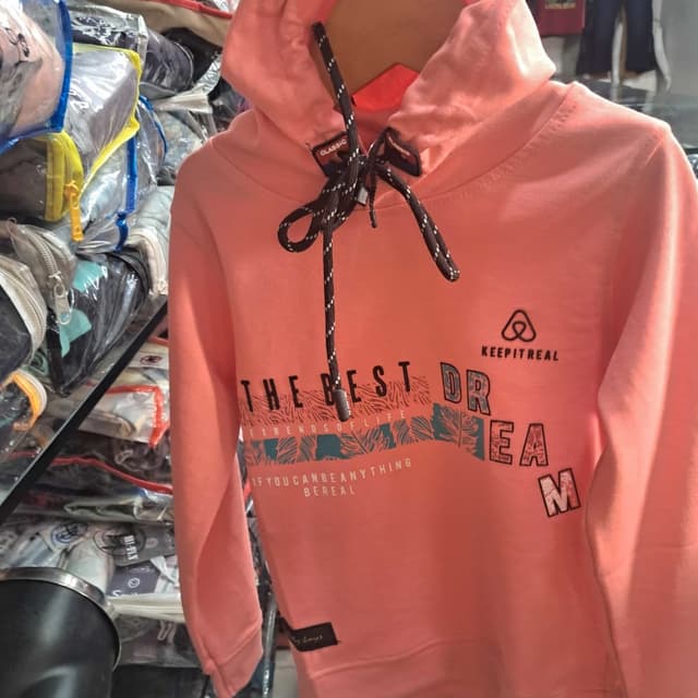 Coral pink, black, white, turquoise Hoodie