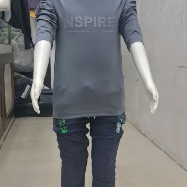 Gray and Navy Blue, with Green accents T-shirt and Pants Set