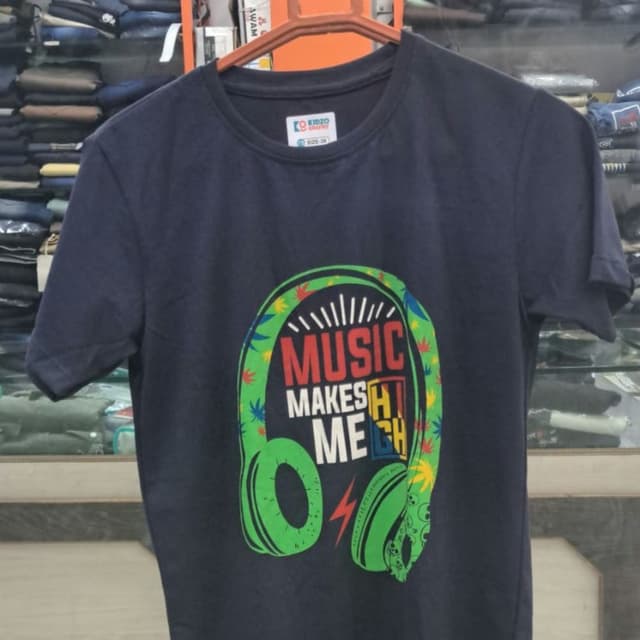 Navy blue, green, red, yellow T-shirt