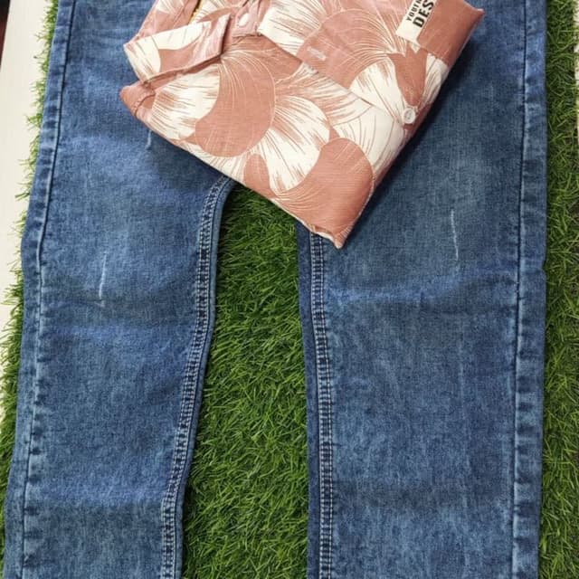 Blue and White with Pink accents Jeans and Shirt