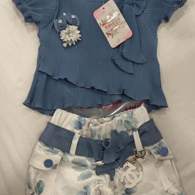 Blue, White Top and Shorts Set