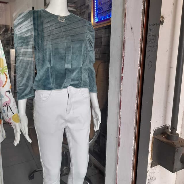 Teal and White Top and Jeans