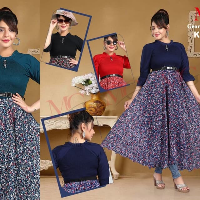 Teal, Navy Blue, and Floral Print with Red and White accents Dress