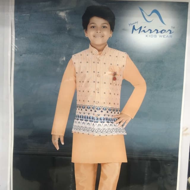 Peach, Blue, White Kurta with Jacket and Pants