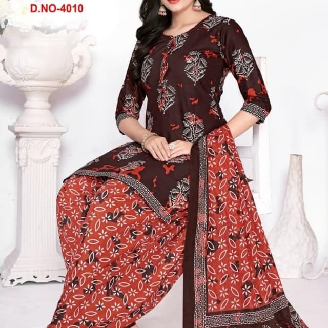 Brown, Red, White Salwar Kameez