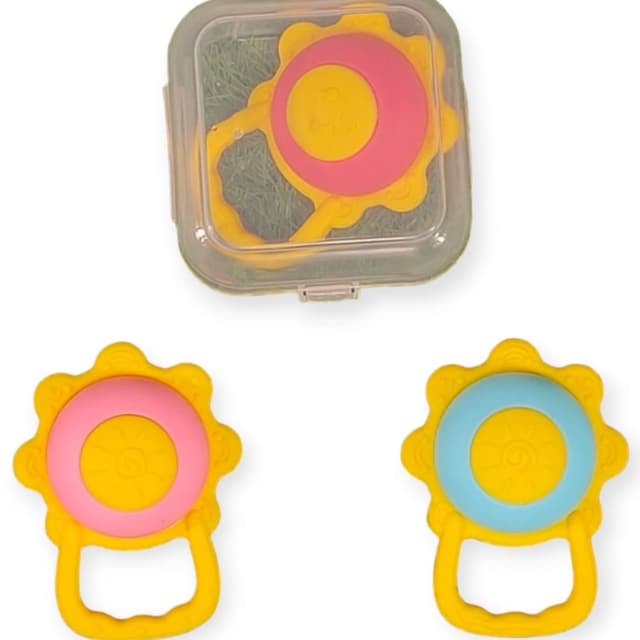 Yellow, Pink, and Blue Rattle Toy