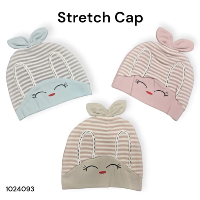 Pastel Pink, Light Blue, Beige, and Grey with White and Black accents Stretch Cap/Beanie