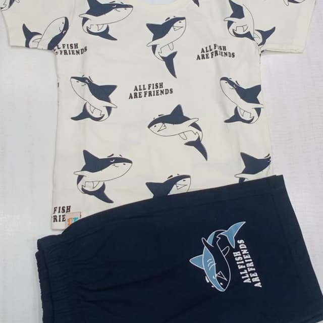 Off-white and Navy Blue T-shirt and Shorts Set