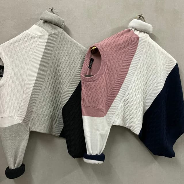 Pink, White, Navy Blue, Grey, and Black Sweater