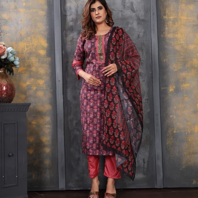 Burgundy, Red, Black, Gold Salwar Suit Set