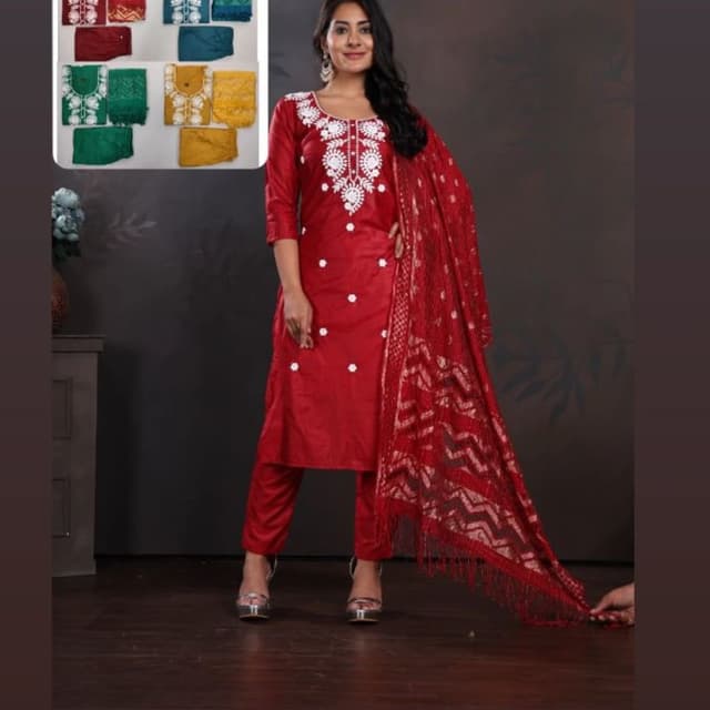 Red and White Salwar Kameez with Dupatta