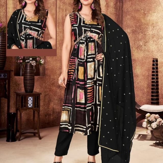 Black, White, Pink, Gold, Brown Salwar Kameez Suit