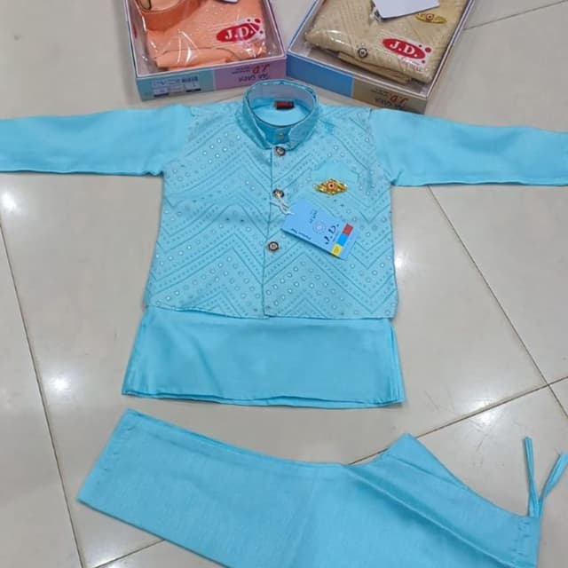 Light Blue Kurta Set with Waistcoat