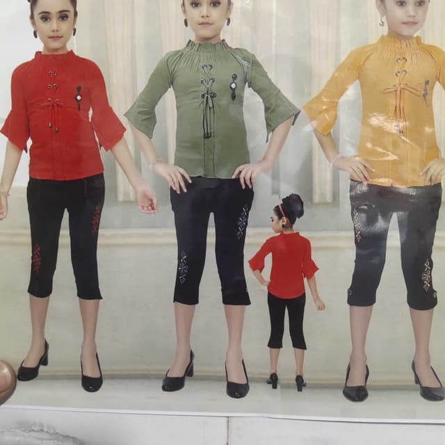 Red, Green, Yellow, Black Top and Capri Set