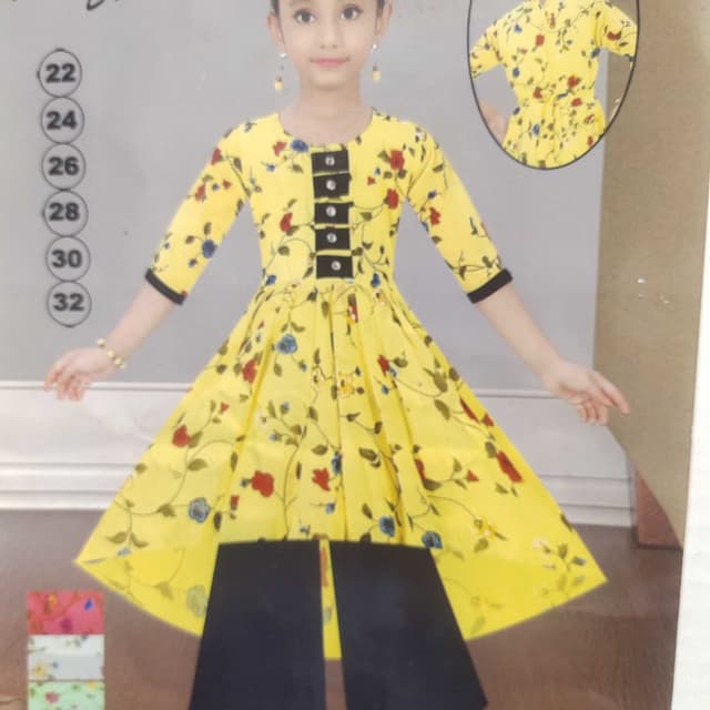 Yellow with Red, Blue, and Green floral print, and Black accents Dress