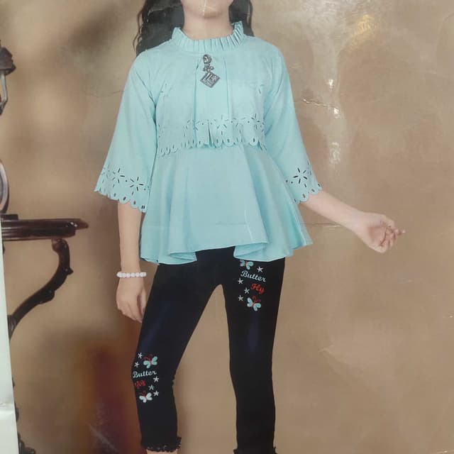 Light Blue and Black Top and Leggings Set