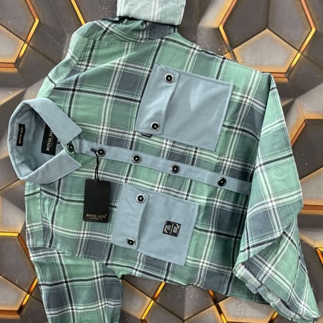 Green, Grey, Black, and Light Blue Shirt