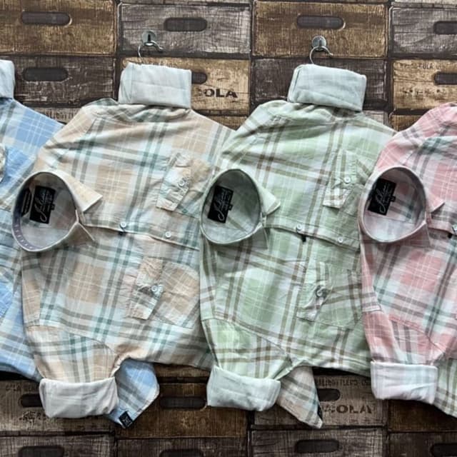 Various pastel colors including light blue, beige, green, and pink, arranged in plaid patterns Shirt