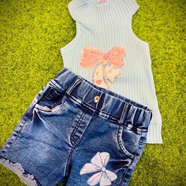 Light Blue, Denim Blue, Pink Top and Shorts Set