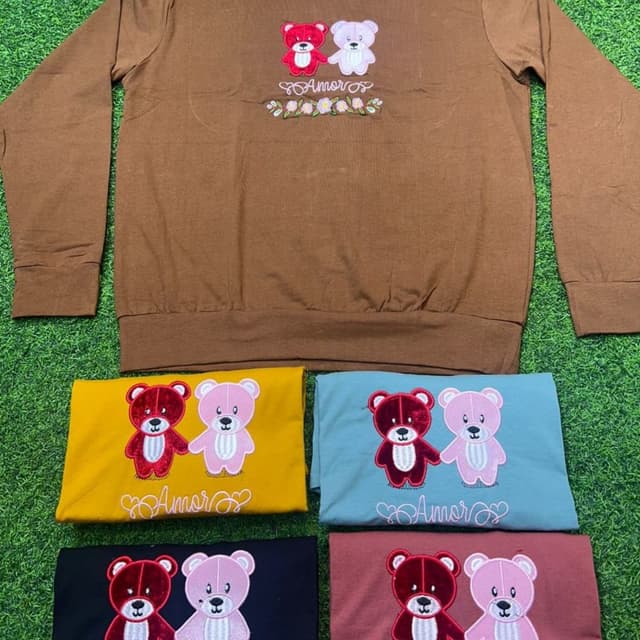 Brown, with variations including Yellow, Teal, Black, and Pink bases; and a variety of bear colors such as Red, Pink and White Sweatshirt