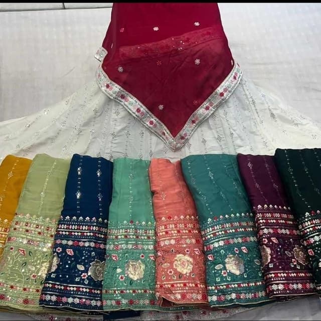 Various shades including Red, White, Yellow, Green, Blue, Coral, Teal, Burgundy, and Dark Green Salwar Kameez