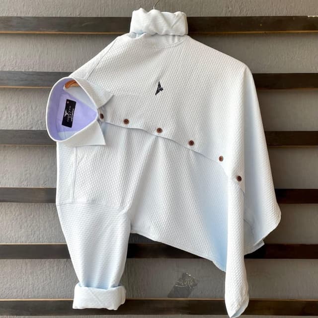 Light Blue, Brown Shirt